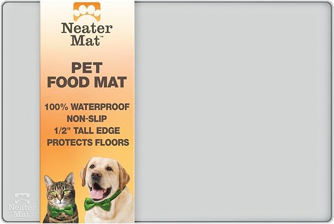Neater Pet Brands Neater Mat Pet Mats for Food and Water, Cat & Dog Bowl Mat Waterproof Silicone, Feeding Tray, Dog Food Mats for Floors, Placemat w/Raised Edge for Under Bowls, 16” x 10”, Light Gray by NeaterPetBrands