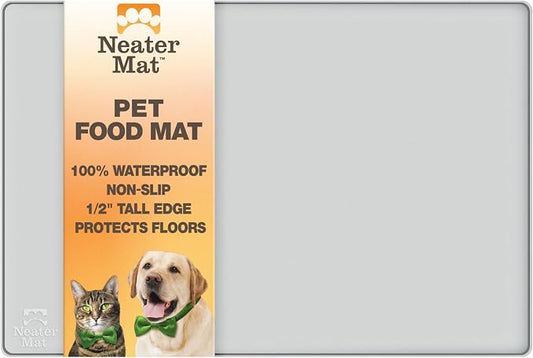 Neater Pet Brands Neater Mat Pet Mats for Food and Water, Cat & Dog Bowl Mat Waterproof Silicone, Feeding Tray, Dog Food Mats for Floors, Placemat w/Raised Edge for Under Bowls, 24" x 16", Light Gray by NeaterPetBrands