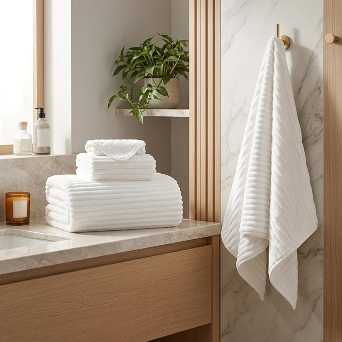 3 Pack Bath Towel Set, 40"x80" Oversized Bath Sheet, White | Ultra Soft Microfiber, Lint Free, Quick Dry, Highly Absorbent, Full Body Coverage, 1 Bath Sheet, 1 Hand Towel, 1 Washcloth - Image 5