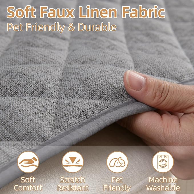 Dog Couch Cover for Sofa 100% Waterproof Faux Linen Sofa Covers for 3 Cushion Couch Washable Pet Friendly Sofa Slipcovers Non Slip Quilted Furniture Seat Protector (27.6x59 in, Light Gray) - Image 4