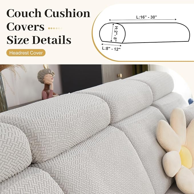 Couch Cushion Covers & Couch Cover for Sectional Sofas, Reversible Non-Slip Sofa Slipcovers, Washable Pet Proof Home Decor Protector (Orgen, Headrest Cover) - Image 2