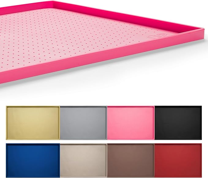 Hubulk Dog Feeding Mat,100% Waterproof Food Grade Silicone Pet Food and Water Bowl Placemat,Dishwasher, High Raised Edge to Prevent Spills,Nonslip Tray to Stop Messes on Floor (24"x16"x0.5", Pink) by Hubulk