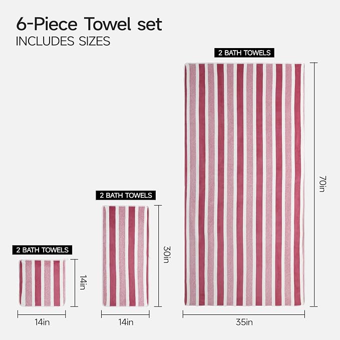 REDKISS 6-Piece Microfiber Bath Towel Set, Ultra Soft, Highly Absorbent & Quick Dry, 35x70 Inch Oversized, Pinkish red Towels for Bathroom, Spa, Gym, 2 Bath 2 Hand 2 Washcloths - - Image 3