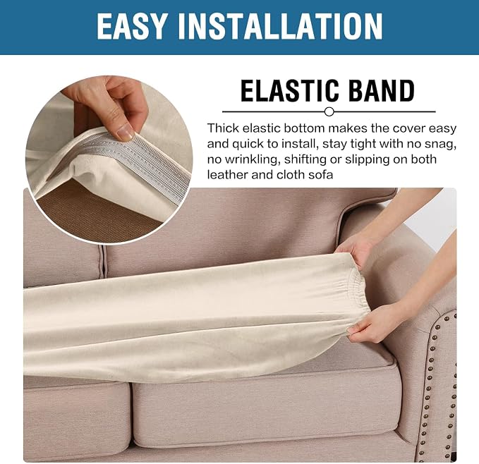 H.VERSAILTEX Velvet Stretch Individual Couch Cushion Cover Plush Cushion Slipcover for Loveseat Sofa Cushion Furniture Protector Seat Cushion Sofa Cover (1 Piece Sofa Cushion Cover, Cream) - Image 5