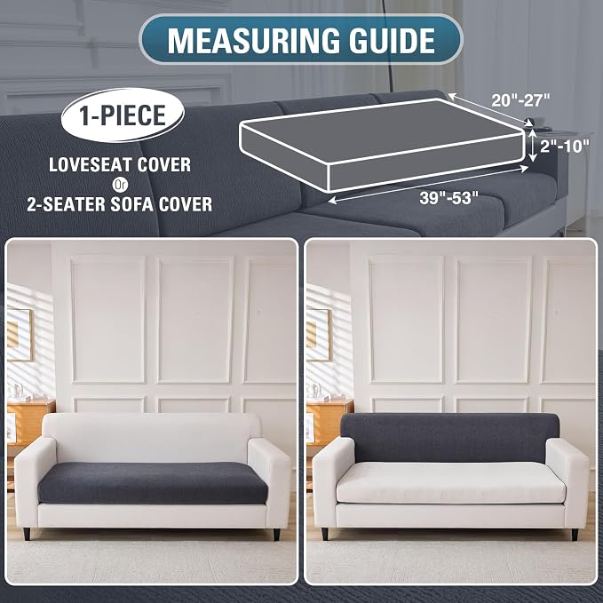 Couch Cushion Covers Loveseat Cover or 2 Seat Sofa Cover Stretch Couch Cover Washable Soft Seat Covers Furniture Protector Sofa Slipcovers for Pets(Dark Grey, Loveseat Cover) - Image 2