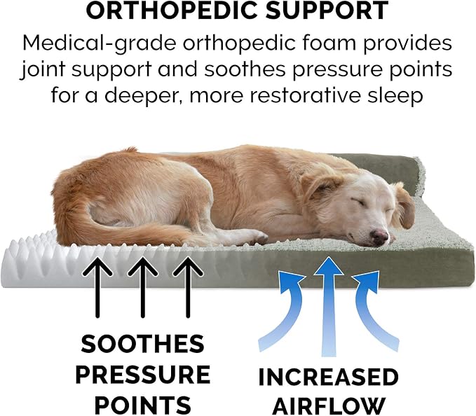 Furhaven Orthopedic Dog Bed for Large/Medium Dogs w/ Removable Bolsters & Washable Cover, For Dogs Up to 55 lbs - Two-Tone Plush Faux Fur & Suede L Shaped Chaise - Dark Sage, Large - Image 5
