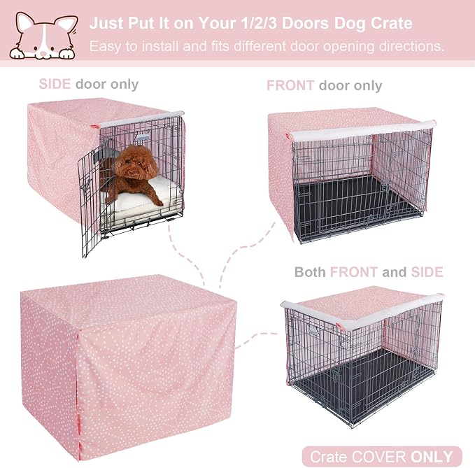 Explore Land Pattern Dog Crate Cover for 42 Inches Wire Cage, Heavy-Duty Polyester 1 2 3 Doors Standard Metal Pet Kennel Enclosure (Princess Pink) - Image 4