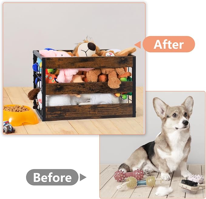 CADUKE Large Dog Toy Box Set of 2 | Dog Toy Storage, with Handles, Large, Durable, MDF Board Perfect for Organizing Chew Toys, Puppy Leash, Accessories - Image 5