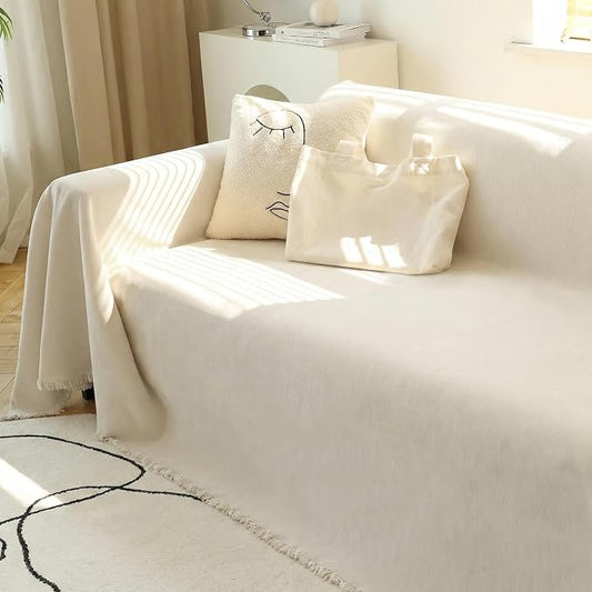 MEETSKY Couch Cover Sofa Covers Couch Covers for 3 Cushion Couch Sofa Pet Friendly, L Shaped Sectional Sofa Covers Washable Simply Put Sofa Throw Cover for Dogs, 91" x 134", Beige by MEETSKY