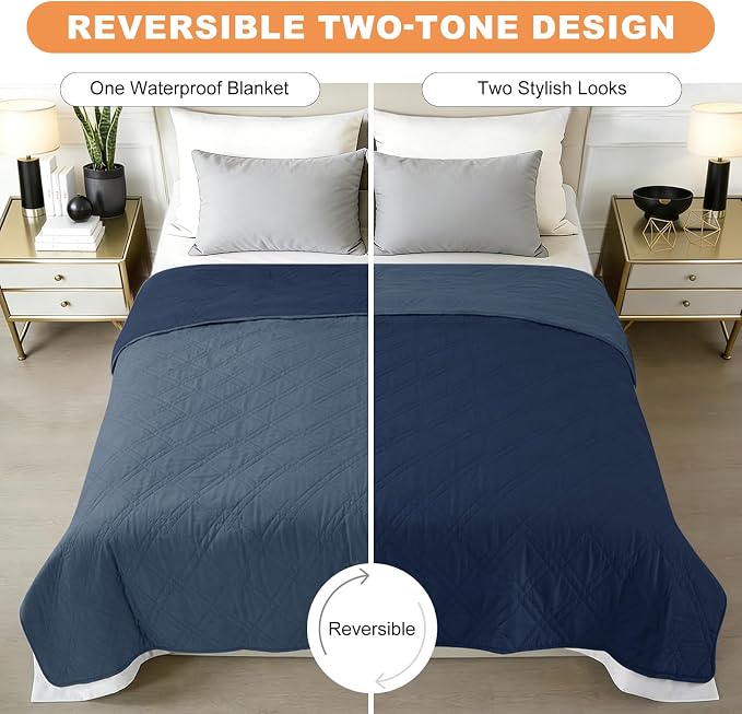 100% Waterproof Dog Bed Cover Pet Blanket 68"x82", 7-Layer Reversible Washable Bed Mat for Furniture Couch Sofa Car (Berlin Blue+Navy Blue) - Image 3