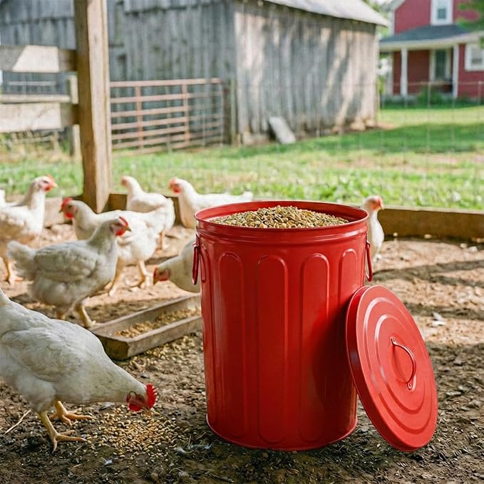 Plexon 5 Gallon Small Metal Trash Can with Lid Outdoor Galvanized Steel Bucket with Lid 5 Gal Storage Can for Dog Food Bird Seed Storage Container, Red 6 Pack - Image 8