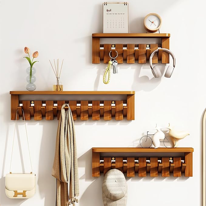 Wall Mounted Coat RackHooks Piano Key Hangers Natural Solid Wood Hanger Non-Woven Fabric Clothes Hangers for Closet, Kitchen, Bedroom, Bathroom, Entryway (Tray-Walnut, 8 Hooks) - Image 7