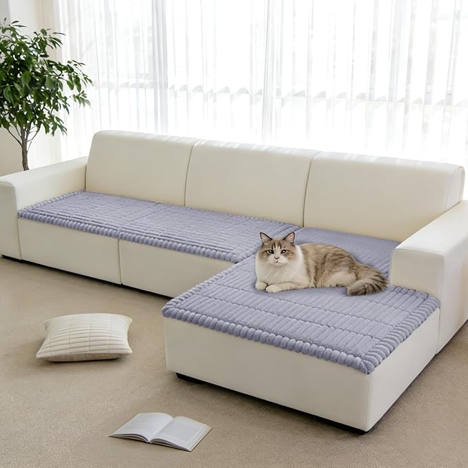 Fuzzy Pet Couch Covers for Dogs Washable, Thick Couch Covers for 3 Cushion Sofa Pet Friendly, Non Slip Plush Dog Couch Cover for for Sectional, Loveseat (Light Gray, 27.6" x 71") - Image 7