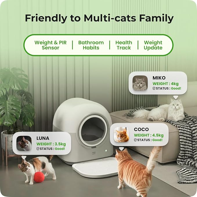 HHOLOVE Self Cleaning Litter Box Automatic with Safety Sensors, Odor Control, Real-Time Health & Weight Monitor, Ultra-Quiet, 60L Large Capacity for Multiple Cats, 2026 Version - Image 3