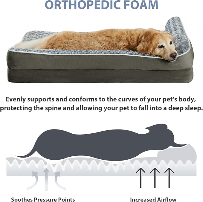 BFPETHOME Orthopedic XL Dog Beds Large Sized Dog, Washable Dog Couch Bed | Removable Cover, Waterproof Lining, Non-Slip Bottom, Large Pet Sofa with Sides, Cozy Sleeping Bed for Senior Dogs, Gray48*35 - Image 3