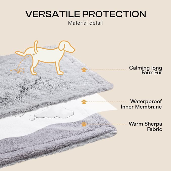 Luciphia Large Waterproof Dog Blanket for Pet Washable Liquid Proof Bed Intimacy Protection Shaggy Plush Calming Long Faux Fur Couch Cover Calming Cat Throw Blankets, Mist Grey, 50" x 60" - Image 3