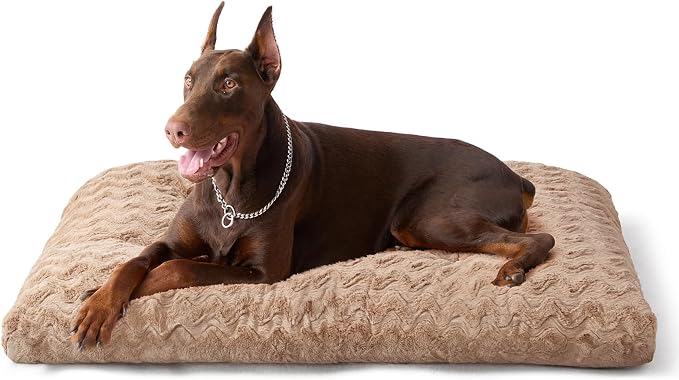 EHEYCIGA Washable Dog Bed for Crate 44x32 Inch, Anti-Slip XL Plus Kennel Pad for Extra Large Dogs Up to 85 lbs, Plush and Comfy Pet Sleeping Mat, Camel by EHEYCIGA