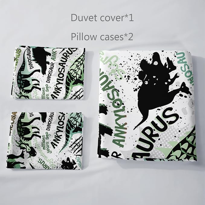 AILONEN Kids Cartoon Dinosaur Bedding Sets,Dinosaur Sketch Duvet Cover Set for Boys Girls Queen Size,Super Soft Microfiber Comforter Cover All Season Use,3-Piece,1 Quilt Cover + 2 Pillowcase - Image 5