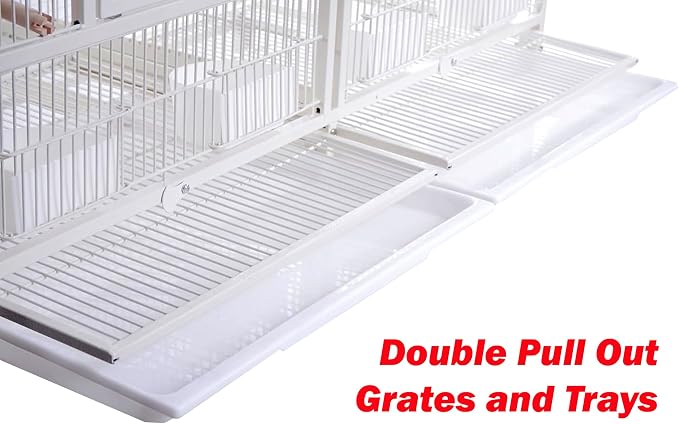 Single/Double/Triple Stackable Center Divided Breeder Breeding Bird Flight Double Rolling Cage for Aviaries Canaries Cockatiels Lovebirds Finches Budgies Small Parrots (White, Triple) - Image 6