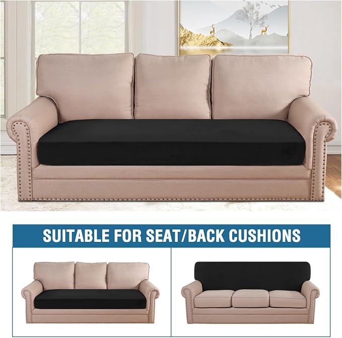 H.VERSAILTEX Velvet Stretch Individual Couch Cushion Cover Plush Cushion Slipcover for Loveseat Sofa Cushion Furniture Protector Seat Cushion Sofa Cover (1 Piece Sofa Cushion Cover, Black) - Image 3