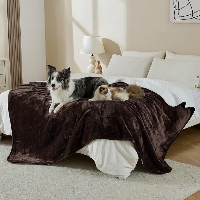 Waterproof Blanket for Bed Couch Sofa, Soft Liquid Pee Proof Pet Blanket for Dog Puppy Cat, Reversible Sherpa Fleece Furniture Protector (Brown, 50x60 inches) - Image 4