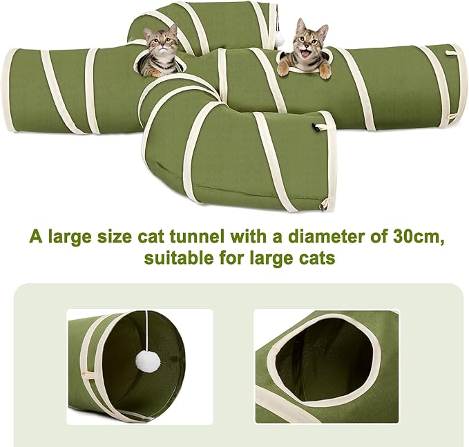 Ownpets Cat Tunnel Large 12 inch Diameter, Cactus-Shaped Cat Tunnel Toy, Sturdy Oxford Fabric Collapsible Cat Tunnels for Indoor Cats, Interactive Peek Hole Pet Tunnel Tube with Cat Wand Toy, Green - Image 9