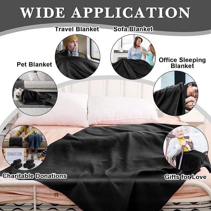 Newwiee 12 Pcs Bulk Fleece Throw Blankets 50'' x 60'' Oeko-tex Standard 100 Certified for Outdoor Wedding Guest Blankets Donation Homeless Sleepover Lap Pet Sofa, All Seasons Use (Black) - Image 5