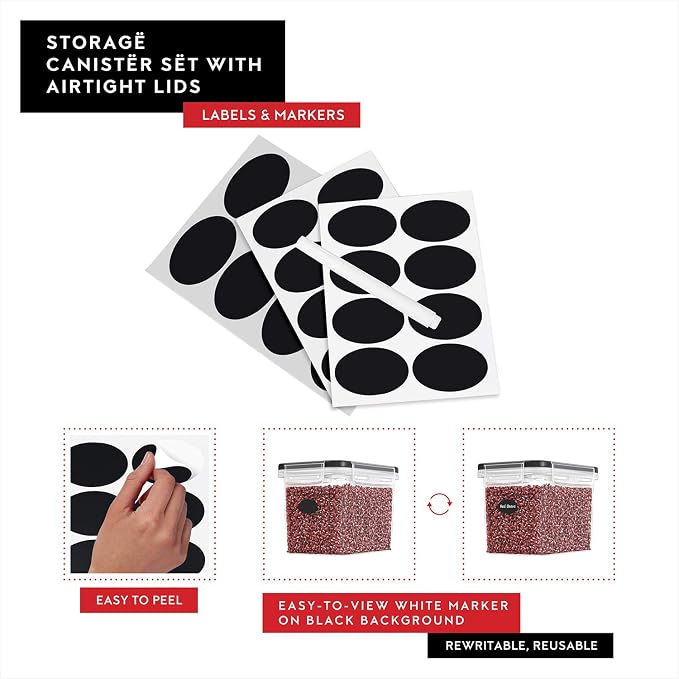 DWËLLZA KITCHEN Flour Sugar Storage Containers Set of 4; 3.6L Plastic Airtight Food Storage Containers with Lids for Kitchen Pantry Organization and Storage - Dry Food Containers, Labels & Marker - Image 6