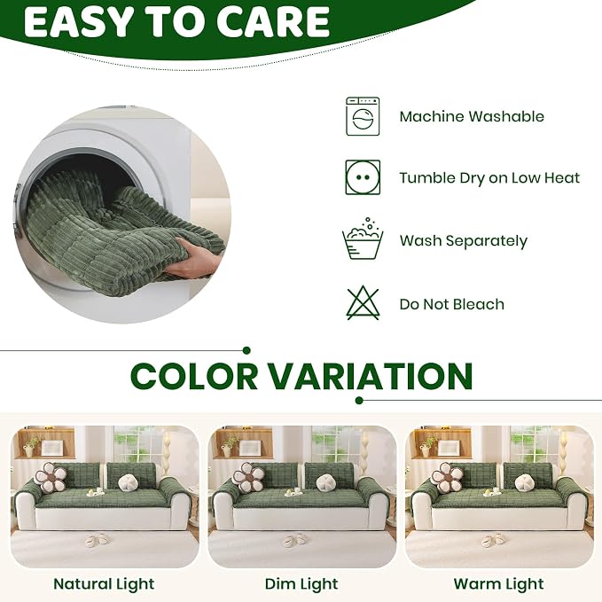Royhom Couch Cover for Dogs Washable，Non Slip Sofa Protector for Pets | Durable & Easy Care, Soft Furniture Cover for Leather & Fabric Couches Against Claws, Spills & Fur, 27.6x27.6 Inch, Green - Image 9