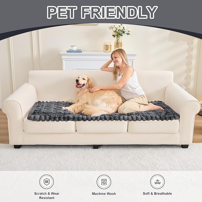 Waterproof Dog Couch Cover, Non Slip Pet Sofa Protector, Thick Fuzzy Couch Cover for Dogs, Machine Washable Furniture Protector, Scratch Resistant Pet Couch Mat(Dark Gray, 28" x 59"/70 x 150cm) - Image 8