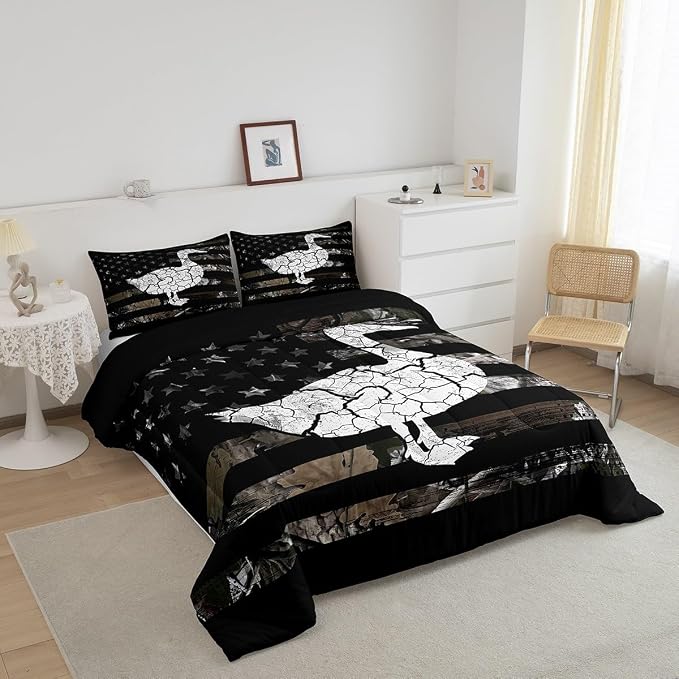 Manfei Duck Bedding Set for Kids Boys Girls Camouflage Animal Pattern Farmhouse Style All Season Cozy Comforter Set King Size Retro Leaves Branch Plant Duvet Set Home Decor，2 Pillowcases - Image 2