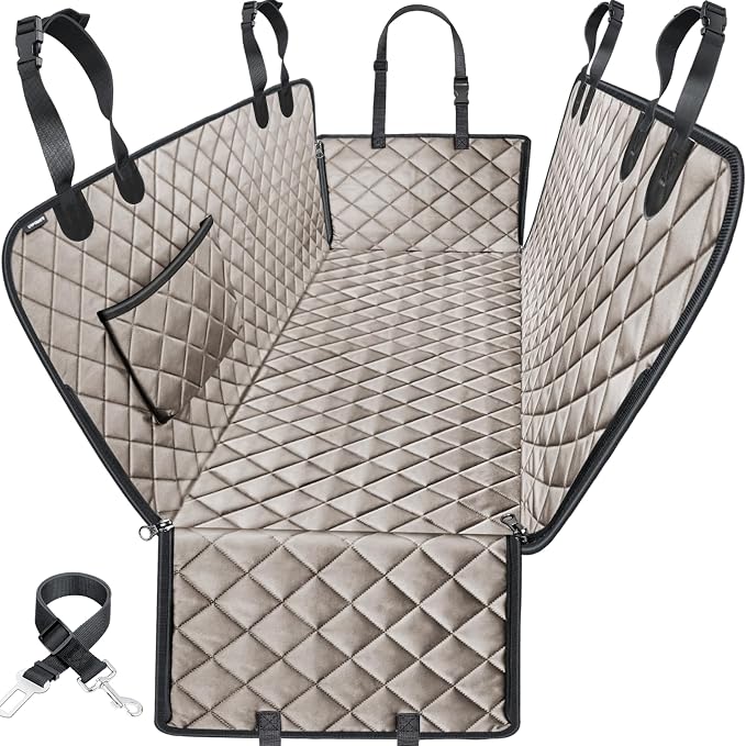 URPOWER XL Dog Seat Cover for Full-Size Truck Back Seat, Waterproof Hammock | 600D Oxford, Side Flaps with Zippers, Scratch Resistant, Non-Slip, Easy Install, Machine Washable, Dog Seat Belt Included by URPOWER