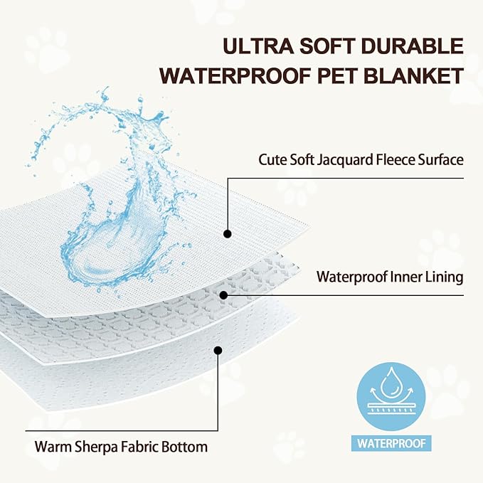 Cute Waterproof Blanket for Dog Puppy Cat, 30"x40", Navy Blue | 3D Textured Paw Pet Blanket for Bed Couch Sofa, Soft Liquid Pee Proof Pet Furniture Protector - Image 2
