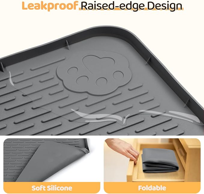 Dog Food Mat 70''x45'' Extra Large Dog Mat for Food and Water, Dark Grey | Silicone Dog Bowl Mat with Raised Edge, Waterproof Non-Slip Pet Feeding Mat for Floors, fit for Dog Cat Bowls - Image 3