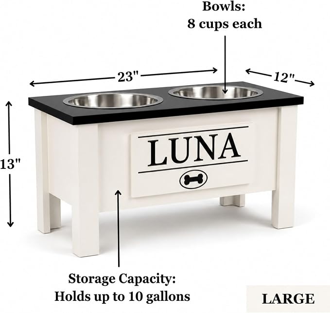 Elevated Dog Bowls for Large Dogs, Personalized Food Stand for Large Breed | Farmhouse Style, Elevated Wood Stand, Storage Container, Stainless Steel Bowls, Raised Anti-Slip Feeder, Made in USA - Image 6