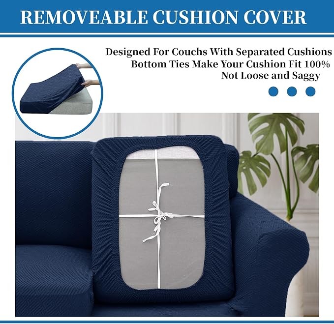 XINEAGE 2026 New 4 Pieces Couch Covers for 3 Cushion Couch Super Stretch Thick Soft Sofa Cover Anti Slip Sofa Slipcover Dogs Cats Furniture Protector (Navy Blue, 71"-91") - Image 6