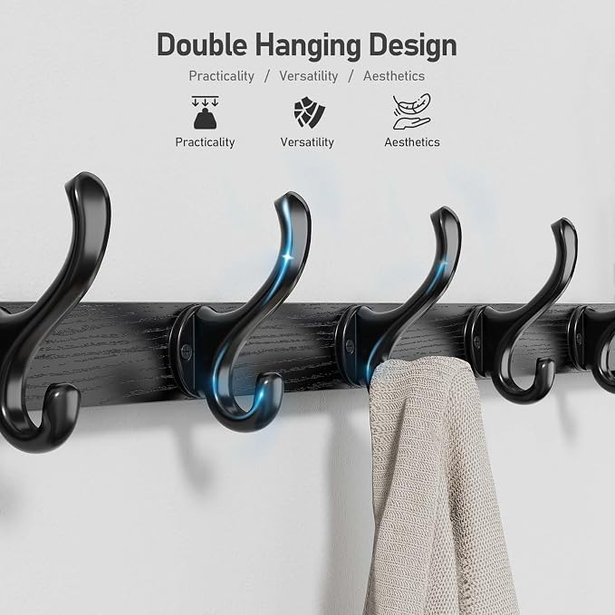 Tatub 29" Rustic Coat Rack Wall Mount with Shelf, Entryway Wall Hooks with Shelf, Coat Hangers for Bathroom, Living Room, Bedroom, Black - Image 3