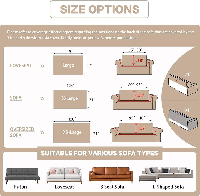 DREAMINGO Sofa Covers Washable Thick Chenille Couch Cover for 3 Cushion Couch Sofa Multi-Use Couch Cover Blanket Modern Pet Furniture Protector Sectional Couch Slipcover 71"x134", Khaki - Image 2