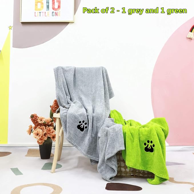 Dogvingpk Extra Large Dog Towel 2 Pack, Super Absorbent Soft Quick Drying Microfiber Pet Bath Towels for Large & Medium Dogs (XL-55" * 36", Green and Grey) - Image 3