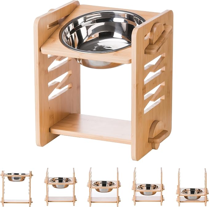 Elevated Dog Bowls, 9 Heights Adjustable Raised Dog Bowl 4.7″-11.8″, with Food Grade 304 Stainless Steel 51 OZ, Bamboo Dog Bowl Stand for Medium and Large Dogs, 1 Pack by ForTheLoveofFur