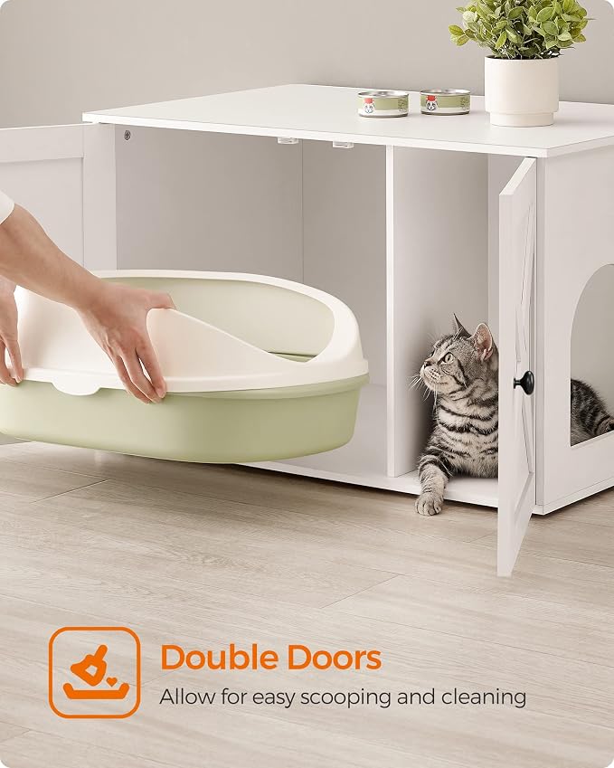 Feandrea Cat Litter Box Enclosure, Litter Box Furniture Hidden with Removable Divider, Indoor Cat House, End Table, 31.5 x 20.9 x 19.7 Inches, White UPCL002W01 - Image 7