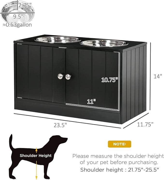 PawHut Large Elevated Dog Bowls with Storage Cabinet Containing Large 44L Capacity, Raised Dog Bowl Stand Pet Food Bowl Pet Feeding Station, Black | Raised Dog Bowl Stand, Pet Feeding Station - Image 7
