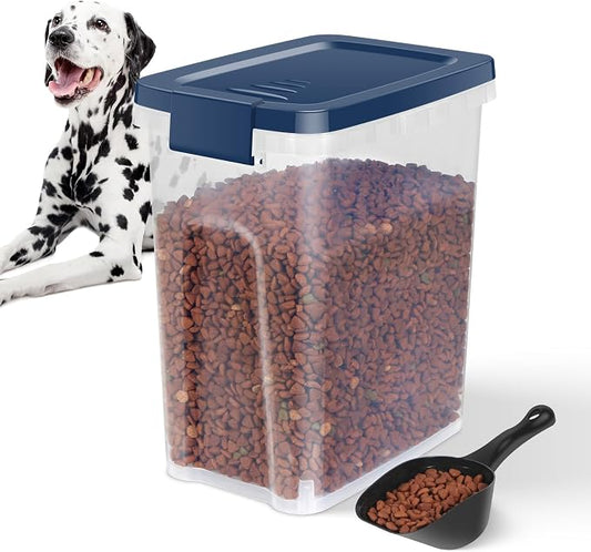 5-7Lbs Dog Cat Storage Container with Airtight Lids, With Locking Lids Plastic Bin PBA-Free for Pet food, Rice, Rice, Oatmeal, Bird Seeds, Flour, Dried Fruits, Easy to Carry and Clean-Cool Blue by LEAWALK
