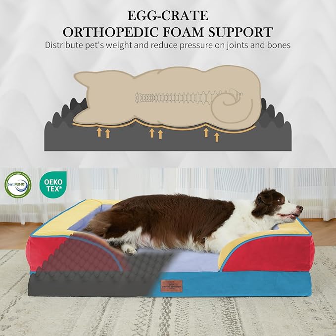Comfort Expression Orthopedic Dog Bed for Extra Large Dogs with Bolster | Waterproof Dog Couch Bed with Washable Cover & Non-Slip Bottom, Supportive Egg Crate Foam XL Pet Bed, 42x30 Inch - Image 3