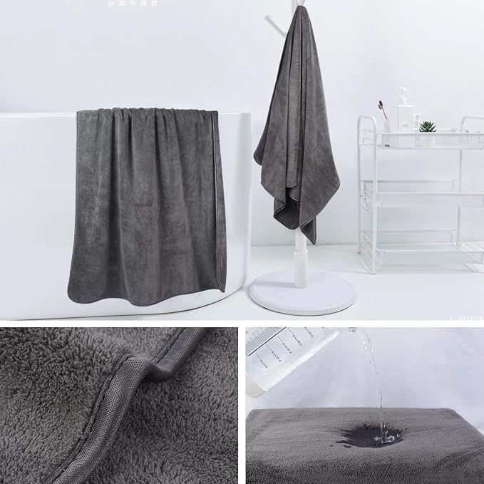 KinHwa Microfiber Bath Towels 4 Pack Large Shower Towels Dark Gray | Large absorbent bath towel for shower, spa, swimming, pool. Soft quick dry microfiber, 30x60 inch for women and men - Image 6