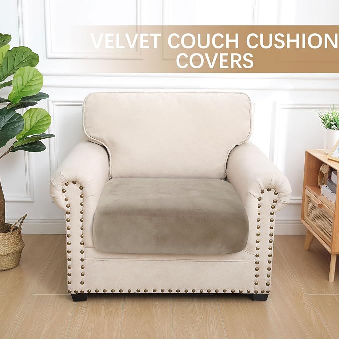 hyha Velvet Couch Cushion Covers, Sofa Covers for Cushion Couch Washable | Soft Plush Sofa Slipcover, Elastic Bottom, Non-Slip Wear Resistant Furniture Protector, Ideal For Pets & Kids, Small - Image 5