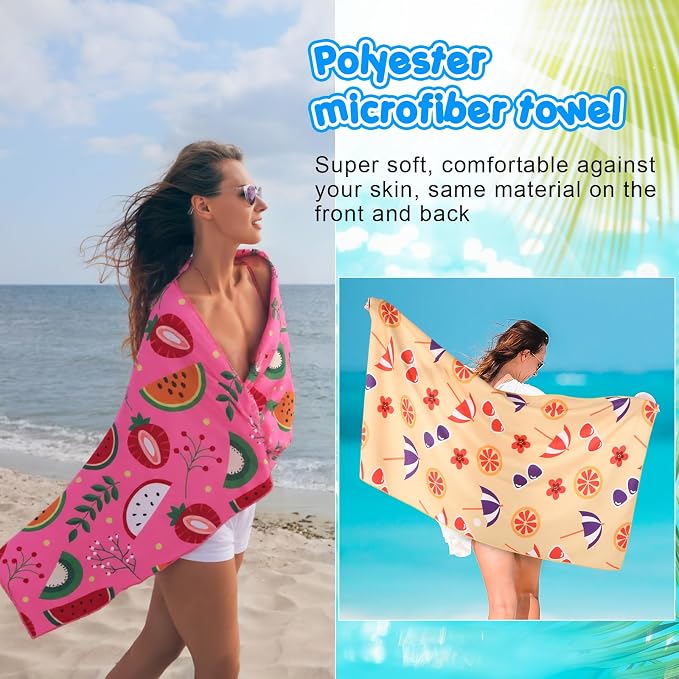 FuWeave 10 Pack Microfiber Beach Towel 28 x 55 Inch Oversized Large Quick Dry Thin Beach Towels for Pool Camping, Sand Free Lightweight Blanket for Women Adults Travel Swimming Sport (Fruits Style) - Image 4