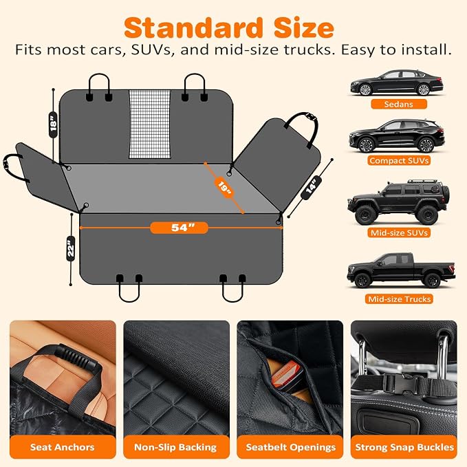 URPOWER Dog Car Seat Cover for Back Seat, Waterproof Hammock for Car & SUV | Mesh Window, Side Flaps, 600D Oxford, Scratch Resistant, Non-Slip, Easy Install, Machine Washable, Pee Pad Included - Image 6