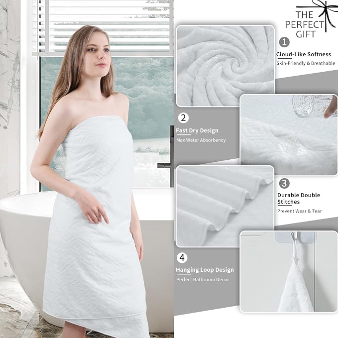 Bath Towel Set of 4 Extra Large Bath Sheet 35"x70" Oversized Bath Towel Soft Microfiber Bathroom Towel for Adults Highly Absorbent Quick Dry Towel Set for Bathroom,Hotel,Shower Towel Bath Sheet White - Image 2