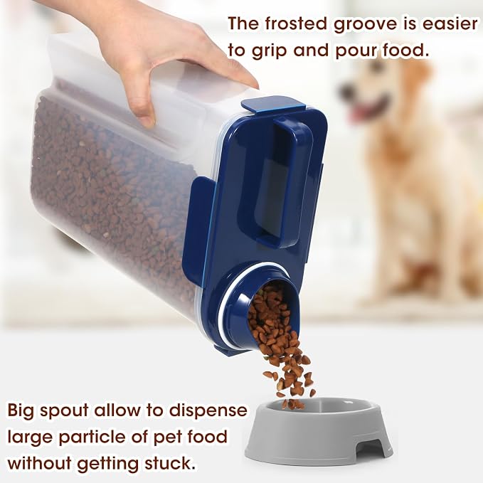 TBMax Large Cat Food Storage Container, Portable Dog Food Container with Upgraded Large Spout and Cup, Travel Pet Food Storage Dispenser for Kibble Storage, Bird Seed Container - Dark Blue - Image 3